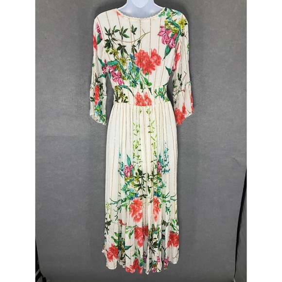 ME 2 Magic Maxi Dress Sz S Romantic Anthropologie White Gold‎ Floral Gypsy Boho - Picture 6 of 14